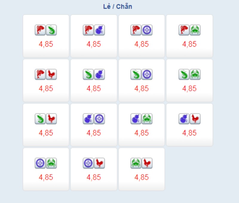 Cửa cược lẻ chẵn trong game bầu cua